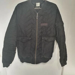 & Denim Recycle Black Denim Canvas Quilted Bomber Jacket Sz L - Picture 1 of 9