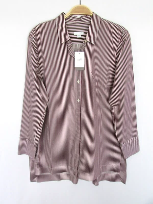 WOMANS M red white stripe cotton silk button long sleeve COLLAR SHIRT - Image 1 of 4