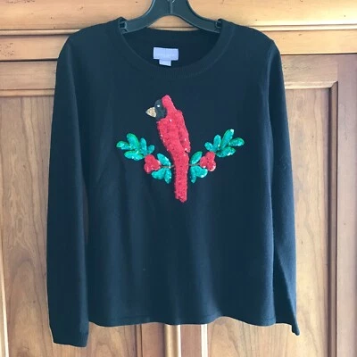 Suéter Laura Scott Mujer Mediano P Negro Vacaciones Lentejuelas Rojo y Verde Cardenal Foto 1 de 4