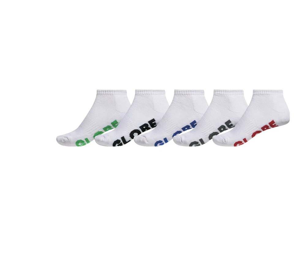 PACK DE 5 CALCETINES GLOBE NIÑOS TALLA 2-8 BLANCOS TOBILLO SIGILOSO SKATEBOARD SURF Foto 1 de 1