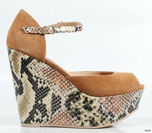 STEVE MADDEN marrón camello gamuza punta abierta estampado serpiente CUÑA zapatos plataformas 10 nuevos - Imagen 1 de 3