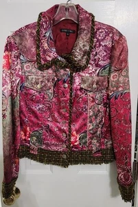 Boho Chic Damen Gr. 8 Jacke/Blazer bunt abstrakt Print seidig verspielt Unikat - Bild 1 von 11