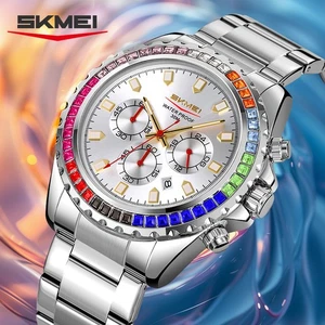 Men's SKMEI 9356 Dazzling Gem Luxury Waterproof Stainless Steel Wristwatch - Picture 1 of 12