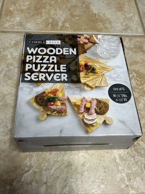 Wooden Puzzle Pizza Slice Appetizer Serving Boards Trays Cobble Creek - Image 1 of 4