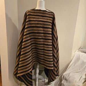 Poncho Cape Tunica Taglia Unica Nero Marrone Rigato Super Pesante e Caldo *leggi* - Foto 1 di 16