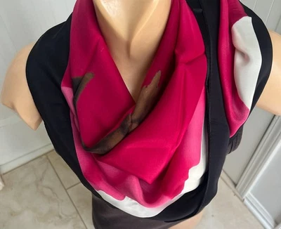 GORGEOUS TALBOTS 100% SILK SCARF 36" SQ RED & ROSE TONES BLACK EDG NEW WITH TAGS - Image 1 of 4