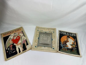 Lot 3 Vintage Magazines Needlecraft 1928 1923 Child Life 1924 Illustrated - Picture 1 of 10