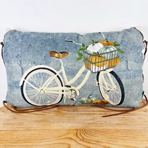 Tommy Bahama Pillow Bicycle Leather Ties Gray Blue Pumpkins Autumn Fall Decor - Picture 1 of 16