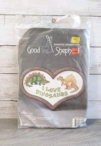 Vintage Good Shepherd I Love Dinosaurs Counted Cross stitch kit 7”X10” Frame 1987 - Bild 1 von 3