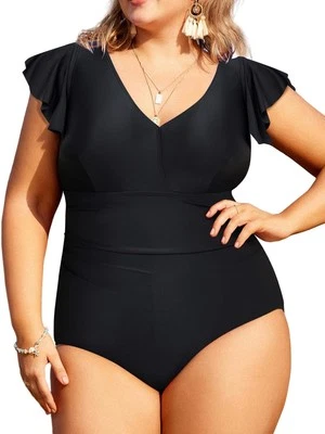 Womens Black Swimming Costume 14w Hanna Nikole, Slimming, Ruffles, Swimsuit - Image 1 of 4