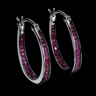 925 Sterling Silver Earrings Ruby Myanmar Round Diamond Cut Gemstone Jewelry - Image 1 of 4