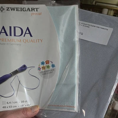 2 x Zweigart Aida 16 Count Cross Stitch 19"x 21" 100% Cotton New Blue Pewter Lot - Image 1 of 4