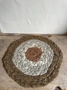 Old Antique Hand Braided Table Rug Candle Mat Best Brown Colors Muted Textile  - Picture 1 of 14