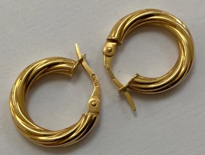 Hermoso Par Pequeño de Pendientes de Aro Tipo Criollo Oro 9CT Oro Amarillo 16mm Largo - Imagen 1 de 3