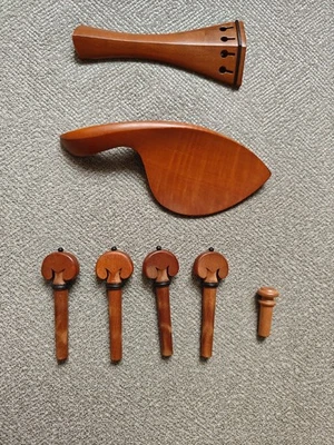 1 Set Jujube Wood Fittings for 4/4 Violin Pegs Tailpiece Endpin Chinrest DIY - Image 1 of 4