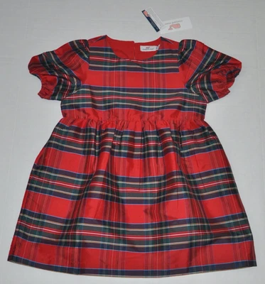 Vestido de manga folhada tartan xadrez vermelho infantil meninas Vineyard Vines (tamanho XS 5-6) novo com etiquetas - Imagem 1 de 4