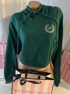 Victoria Secret PINK Hoodie Semi Cropped Green W/Arm Logo Small - Picture 1 of 2