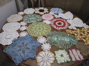 Doily Mixed Vintage Hand Crocheted Lot Of 20+ Mixed Sizes Colors & Designs - Picture 1 of 24