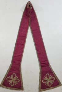 Antike Französische Moiré Seide Liturgische Stola Splitter Metall Borte 220x28cm - Bild 1 von 10
