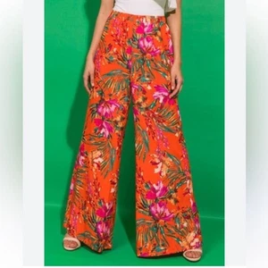 Pantalone Palazzo Pomodoro Volante Nuovo con etichette Gamba Larga Vita Alta Rosso Stampa Floreale S - Foto 1 di 9