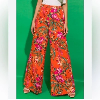 Pantalones Palazzo Flying Tomato Nuevo con Etiquetas Pierna Ancha Cintura Alta Rojo Estampado Floral S Foto 1 de 4