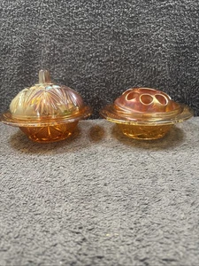 Vintage Iridescent Marigold Carnival Glass 2 matching bowls with different tops - Picture 1 of 17
