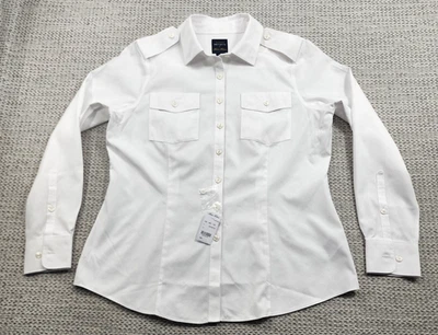 Camisa Netjets Brooks Brothers para mujer 10P blanca uniforme piloto charretera abotonada Foto 1 de 4