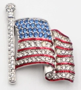 Swarovski Crystal Silver Toned United State of America USA Flag Pin Brooch - Picture 1 of 5