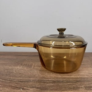 Corning Visions 1.5L Covered Saucepan Amber Glass - Vintage Cookware France - Picture 1 of 8