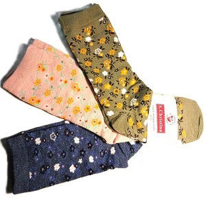 S. Christina Damen-Socken Blumenmuster Baumwollmischung 3 Paar Größe 9-11 ausgefallenes Design - Bild 1 von 6