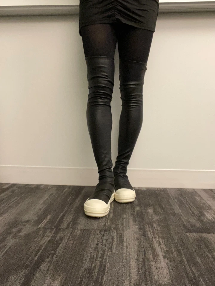 Rick Owens Black Hollywood Knee High Stocking Sneaks Tall Boots US 10 - Image 1 of 4