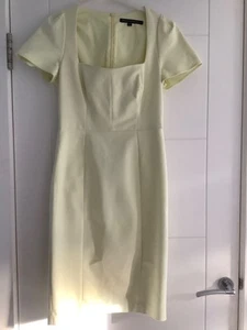 FRENCH CONNECTION KNEE LENGTH SHORT SLEEVE LEMON COLOUR SMART DRESS SIZE 10 - Picture 1 of 4