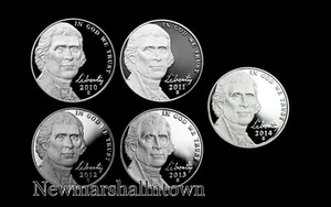 2010 2011 2012 2013 2014 S Jefferson Mint Proof Nickels ~ Set of Five U.S. Münzen - Bild 1 von 2
