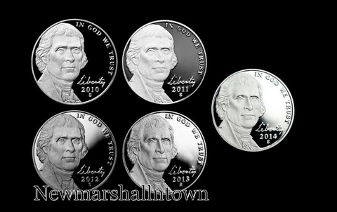 2010 2011 2012 2013 2014 S Jefferson Mint Proof Nickels ~ Set of Five U.S. Coins Cover