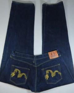 Evisu Embroidered Dragon Selvedge Denim Dark Blue Jeans Mens No.1 Special 36x35 - Picture 1 of 15