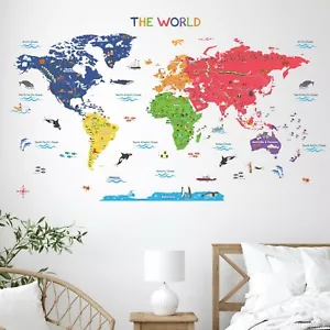 BASHOM BS-115 Colourful World Map Wall Sticker for Nursery Kids Bedroom Decor - Picture 1 of 8