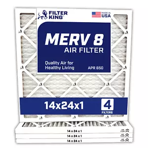 Filter King 14x24x1 Air Filter 4-PACK MERV 8 Actual Size 13.5 x 23.5 x .75" - Picture 1 of 5