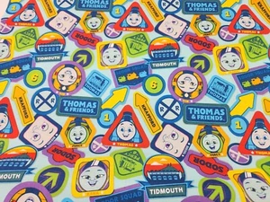 Thomas & Friends Train Blue Fabric Nia Kana Percy Diesel Full Steam Ahead BTY - Picture 1 of 5