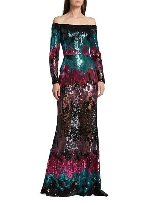 $7000 Elie Saab Off-the-Shoulder Sequin Gown Maxi Dress Multi Size 40 / US 8 - Image 1 of 4
