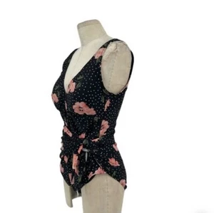 Torrid One Piece Swimsuit Size 2X Black Floral Polka Dot Tie Front Wireless - Picture 1 of 6