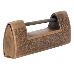 4.7inch Antique Copper Lock Chinese Old Style Delicate Carved Padlock  - Picture 1 of 6