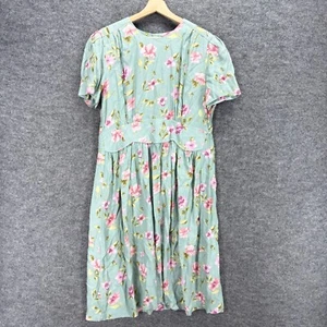 Worthington Dress Women 12 Blue Floral Shift Midi Crew Neck Short Sleeve Button - Picture 1 of 6