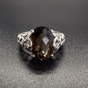 Large 5.81ct Solitaire Smoky Quartz Sterling Silver Cocktail Ring - Picture 1 of 11