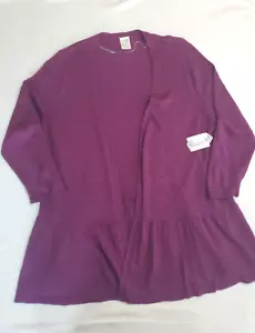 Women’s NWT XL Peplum Waist Purple Long Sleeve Cardigan Sweater Open Front - Picture 1 of 6