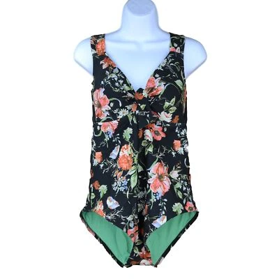 Becca Women Plus Size French Valley One-Piece Swimsuit, Black Multi, 0X (14-16) - Image 1 of 4