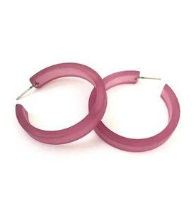 Amethyst Purple Frosted Classic Lucite Hoop Earrings - Picture 1 of 7
