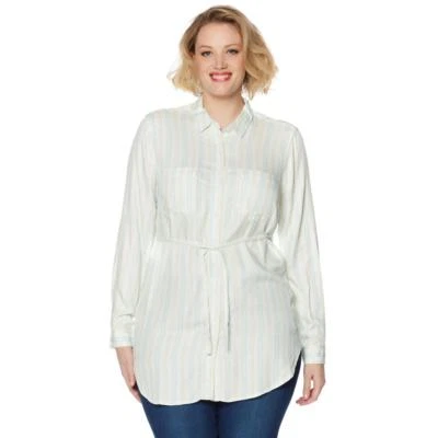 Camisa túnica Melissa McCarthy Seven7 manga larga a rayas top 1X/2X talla grande HSN Foto 1 de 4
