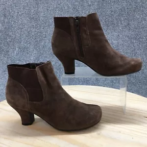 Hotter Ankle Boots Womens 8 Brown Beverly Round Toe Slip On Kitten Casual Suede - Picture 1 of 15