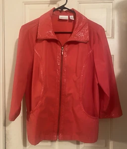 ZENERGY BY CHICO'S Women 1 (8-10-M) Cherry Red 3/4 Sleeve Lightweight Jacket Zip - Picture 1 of 7
