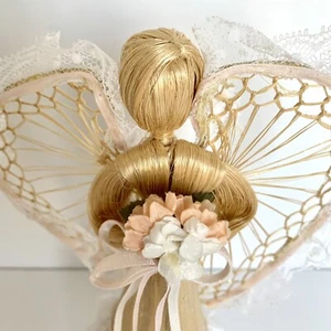 Natural Raffia Straw Angel Christmas Tree Table Topper Corn Husk Handmade 9” - Picture 1 of 13